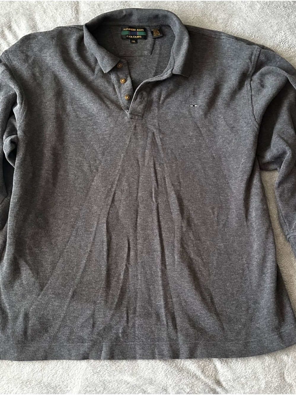 Alexander Julian Men's Long Sleeve Polo - Charcoal XXL